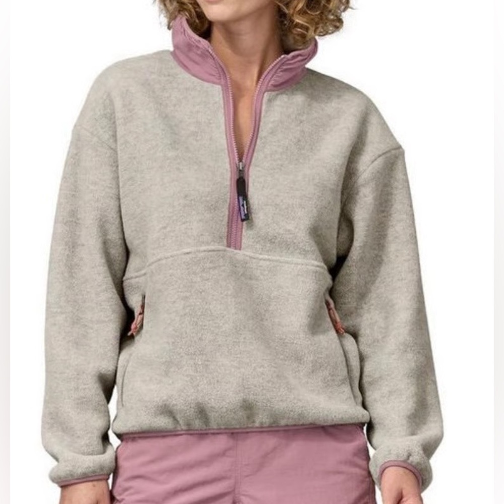 Patagonia Cream and Pink Synchilla Fleece Pullover